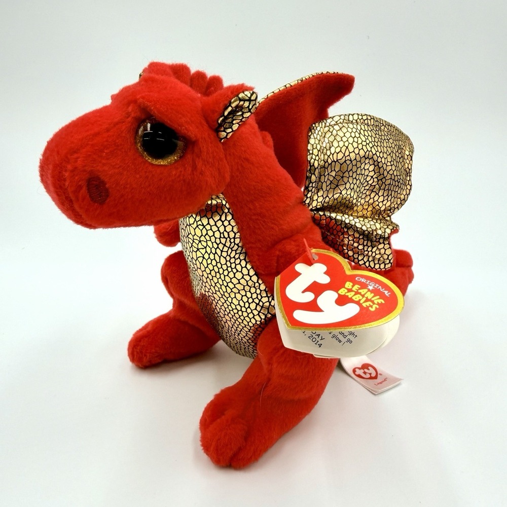Legend Red Dragon TY Beanie Babies Baby Sparkle Eyes Gold Wings Scales NWT 2014
